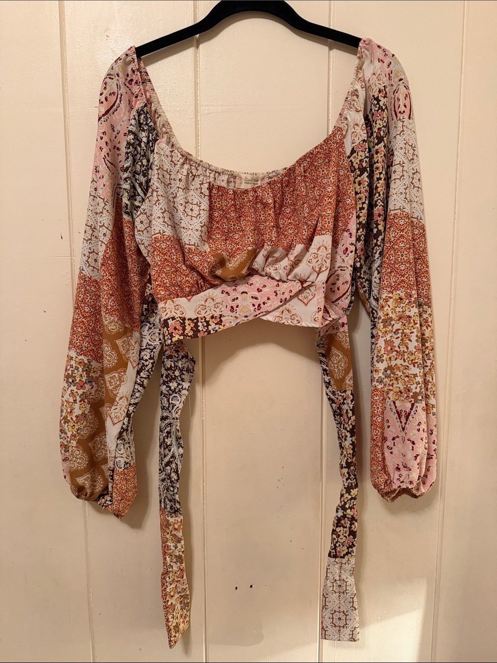 Altar’d State Boho Patchwork Long-Sleeve Crop Top